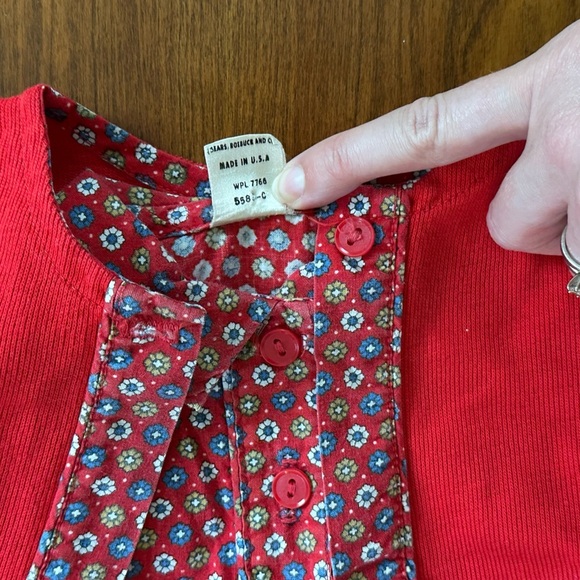 Vintage Sears Baby Girl Set – Red Floral Romper Dress & Matching Sweater Size 1T - Picture 8 of 9